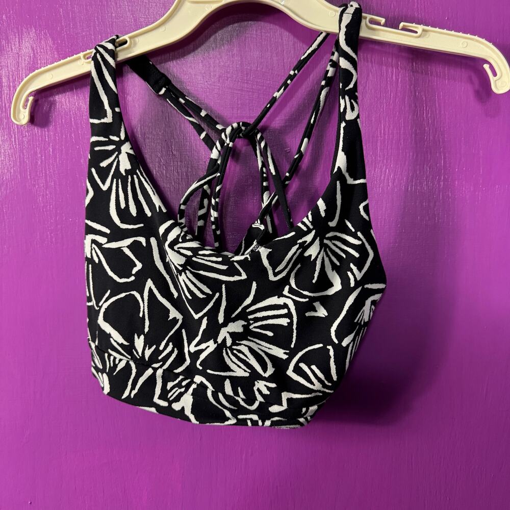 Athleta Black White Abstract Print Strappy Back Sports Bra Crop Top - Picture 3 of 5